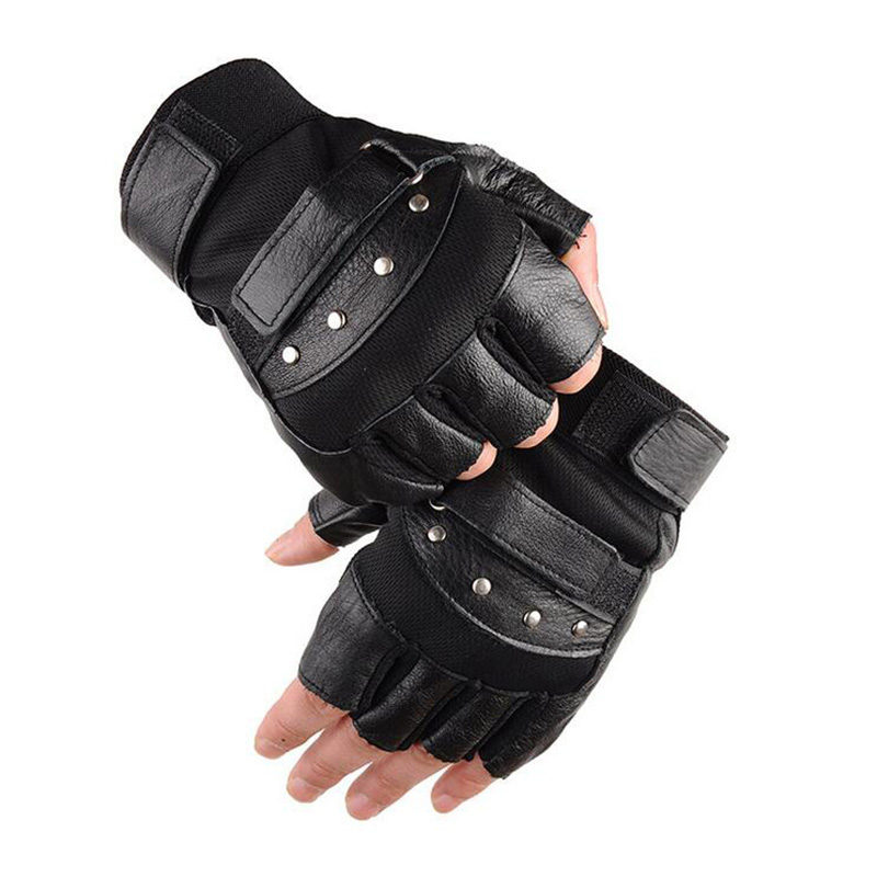 Leather Driving Glove - ハーフフィンガーレザーフィットネスグローブ,ブラックリベット,スポーツ,ジム,g135