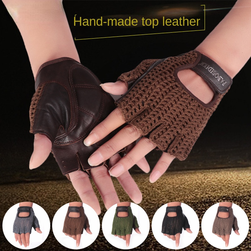 ユニセックスサマーハーフフィンガーレトロ牛革グローブ ヴィン - Leather Driving Glove のレビューと価格
